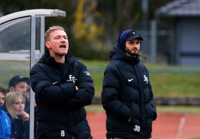 Frank Lengner, Trainer FC Denzlingen (... mit seinem Co-Trainer Johannes Fiand.  | Foto: Benedikt Hecht