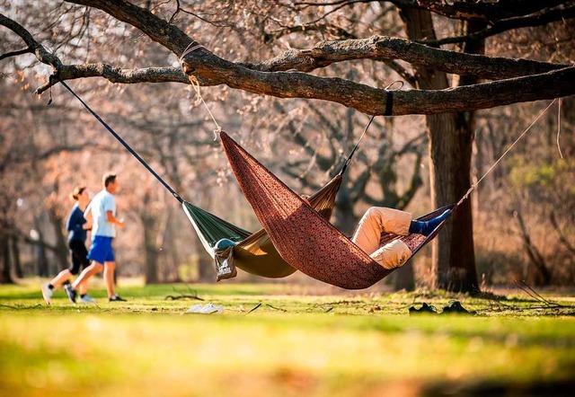 Daheim im Park rumhngen, statt in die...-Krise sind Reisen unmglich geworden.  | Foto: Michael Kappeler (dpa)