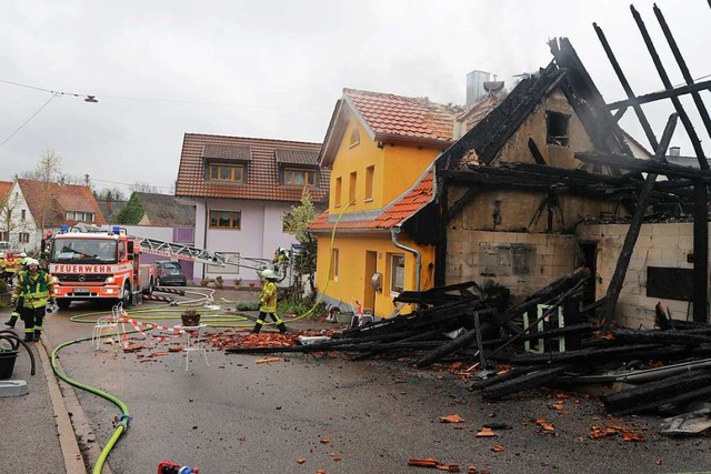 Die Scheune in Biengen wurde beim Brand vollstndig zerstrt.  | Foto: Alexander Huber