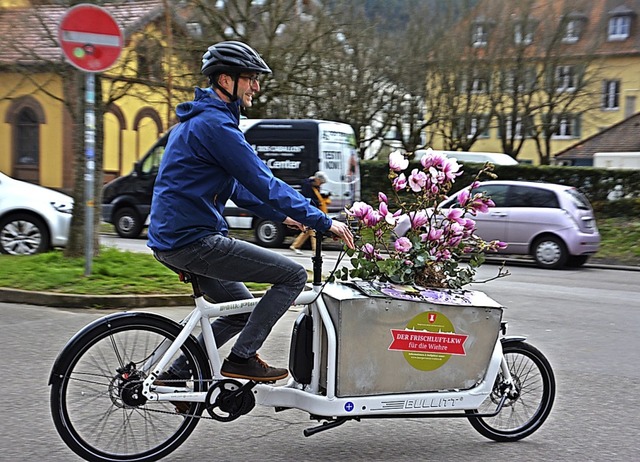 Mit dem Wiehre-Lastenvelo lassen sich ...Einkufe emissionsfrei transportieren.  | Foto: Berthold Krieger