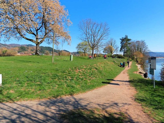 Am Rheinufer nahe des &#8222;Brennet B... mit dem ntigen Abstand voneinander.   | Foto: Gerd Leutenecker