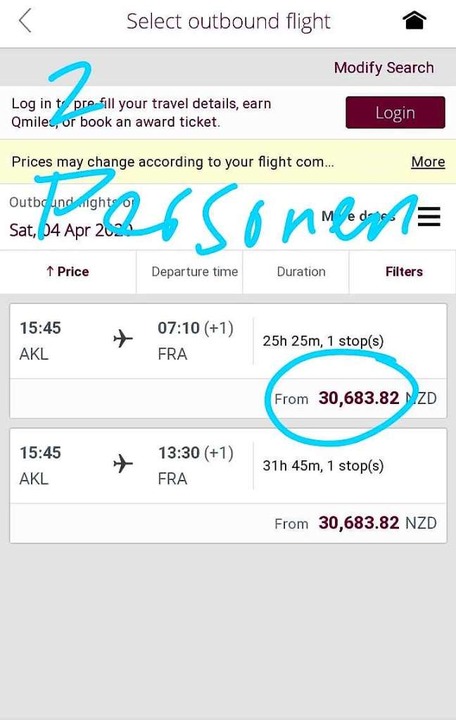 Screenshot zu den Flugpreisen fr zwei Personen  | Foto: Theresa Steudel