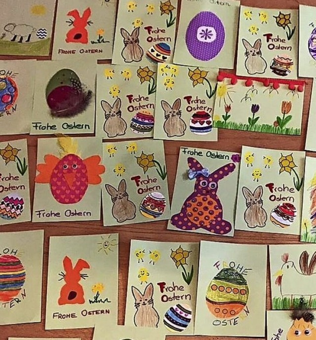 Viele bunte Ostereier und Hschen fanden Platz auf selbstgemachten Postkarten.   | Foto: Privat