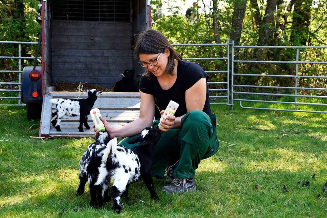 Tierpflegerin Jutta Demps fttert Ziegen-Babys.  | Foto: Thomas Kunz