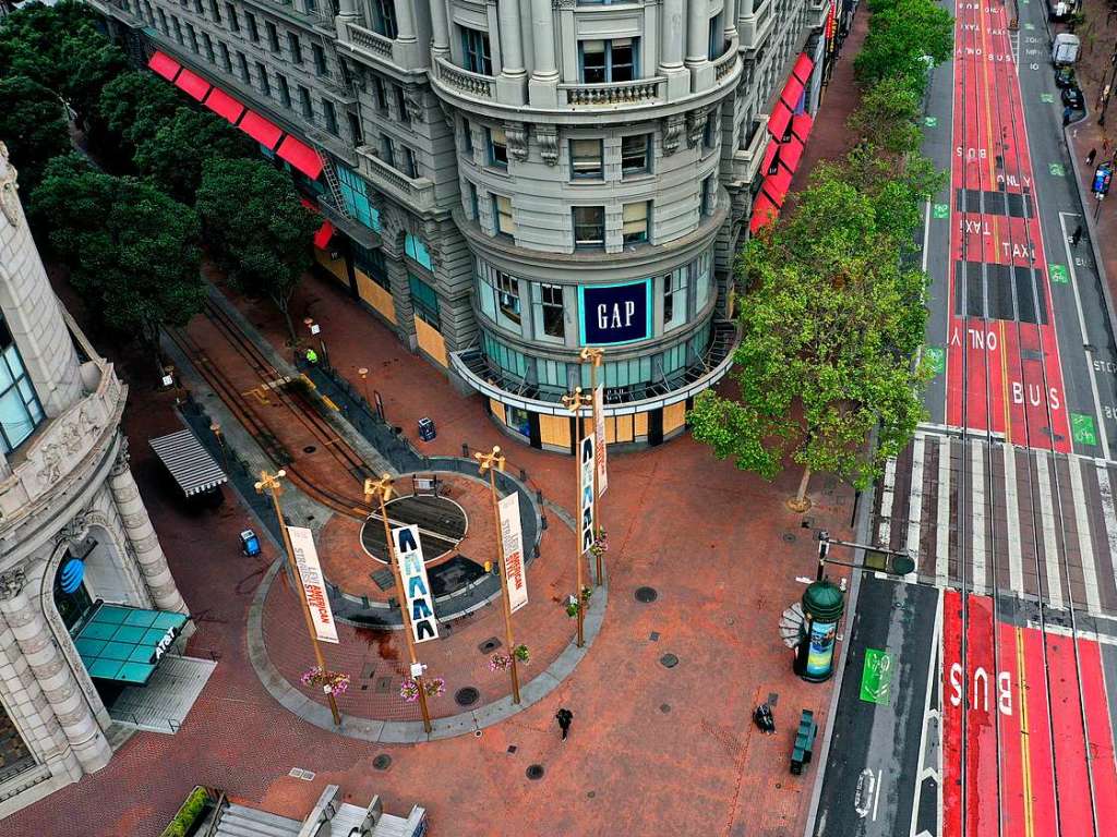 Luftaufnahme eines verlassenen Wendepunktes der berhmten Cable Cars in San Francisco.