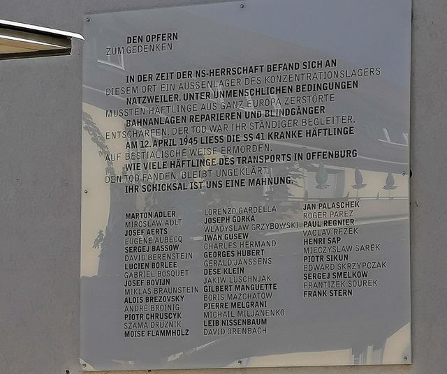 An der Oststadtschule erinnert eine Ge...fel an die Namen der hier Ermordeten.   | Foto: Ralf Burgmaier