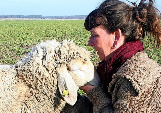 Die zwei mgen sich: Viola Timm und eines ihrer Schafe.  | Foto: Karlotta Ehrenberg (dpa)