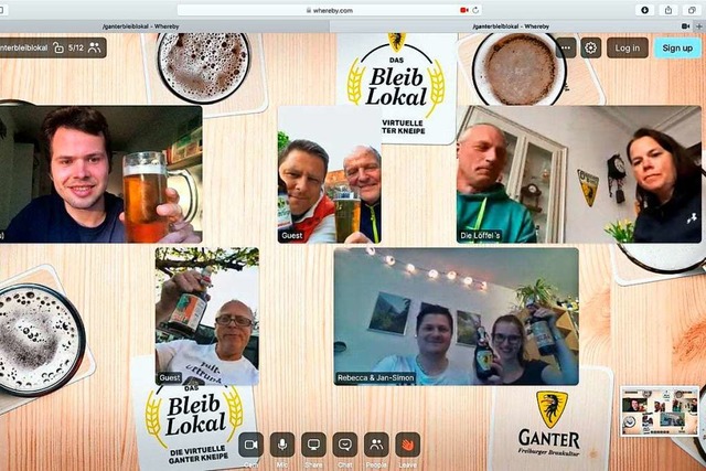 Fabien Thomas (oben links) war fr fudder beim virtuellen Bier-Stammtisch dabei  | Foto: Screenshot
