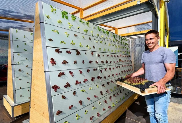 David Rsch mit seiner Steilhang-Salat...r vor allem als Bildungsprojekt sieht.  | Foto: Thomas Kunz