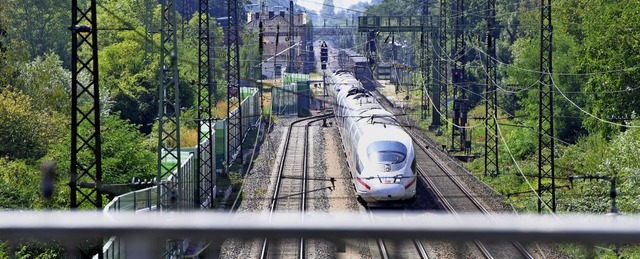 Ein ICE bei Kenzingen: Die BI Bahn wil... Neubautrasse an der A5 verlegt wird.   | Foto: Siegfried Gollrad