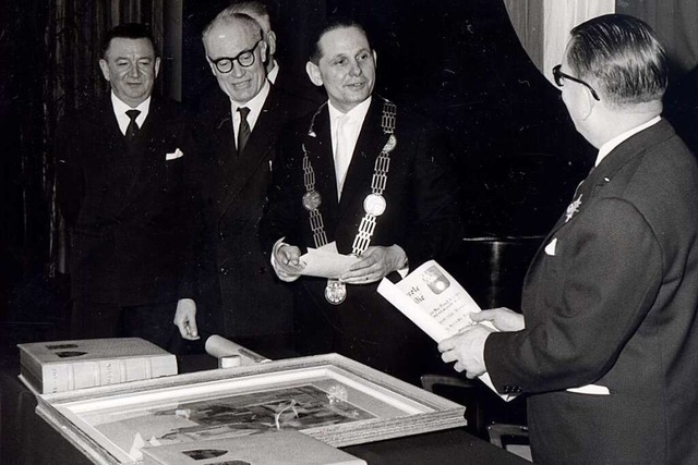 Am 4. Februar 1962 wurde in der Aula d... Brucker als Lahrer Oberbrgermeister.  | Foto: Stadtarchiv
