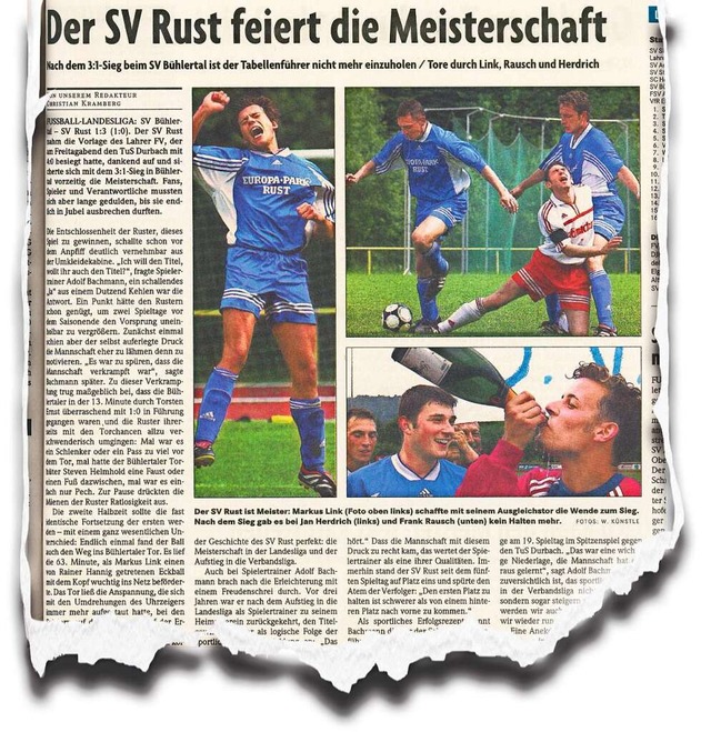 Am  21. Mai 2002 berichtete die Badische Zeitung vom Aufstieg des SV Rust.  | Foto: privat