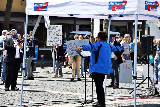 Etwa 30 bis 50 Menschen verfolgten die AfD-Kundgebung auf dem Senser Platz.  | Foto: Barbara Ruda