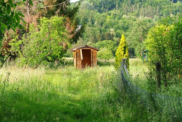 Eine verlassene Gartenhtte steht auf ...er so grn wie mglich soll es werden.  | Foto: Verena Pichler