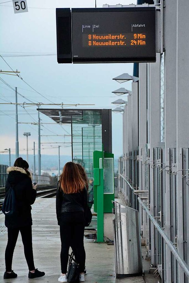 Auch an der Tramhaltestelle gilt die Abstandsregel.  | Foto: Hannes Lauber