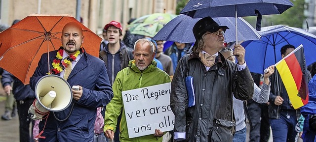 Vorneweg liefen bei einer Demonstratio...inrich Fiechtner (parteilos, mit Hut).  | Foto: Christoph Schmidt (dpa)