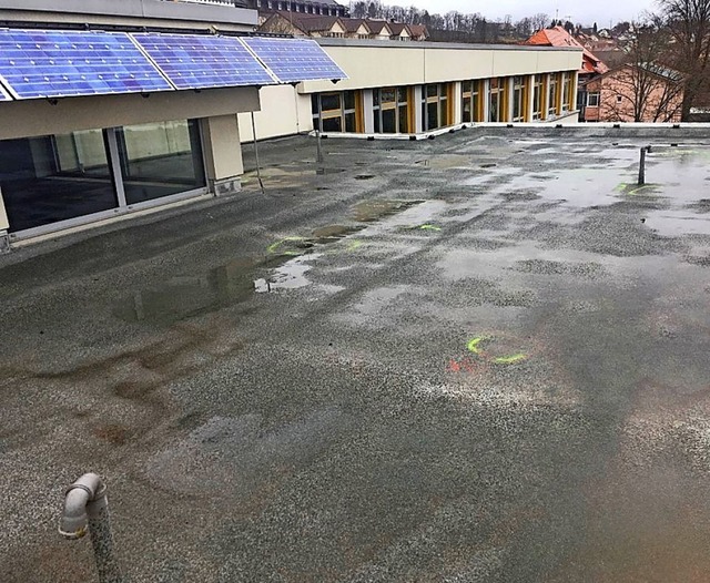Eine Teilflche des Flachdaches des Bildungszentrums ist undicht.  | Foto: Stadtverwaltung