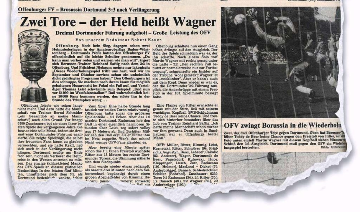 Der Offenburger FV verpasst 1987 gegen Borussia Dortmund knapp die