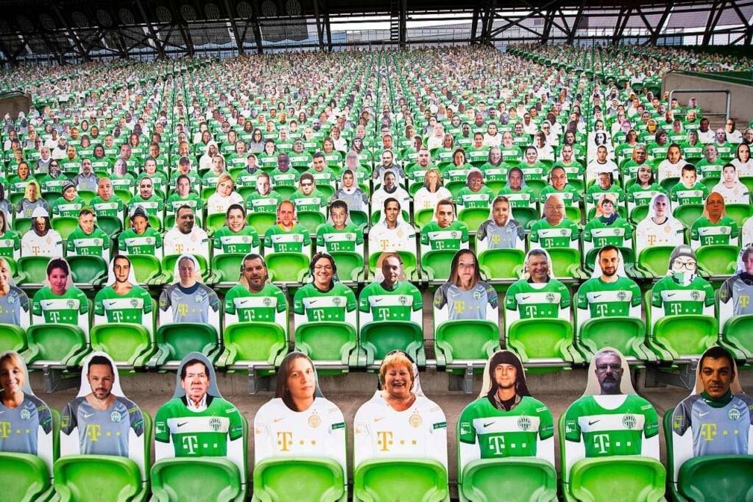Pappkameraden: Simulierte Zuschauerkulisse in einem Budapester Stadion.  | Foto: Tibor Illyes (dpa)
