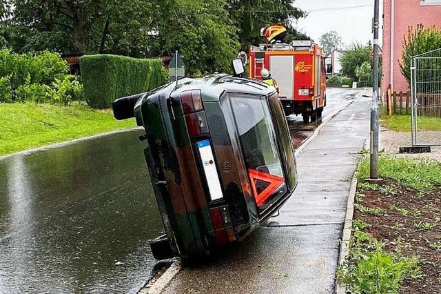 Ein ungewhnliches Bild bot sich Polizei und Feuerwehr  am Sonntag in Binzgen.  | Foto: Feuerwehr Laufenburg