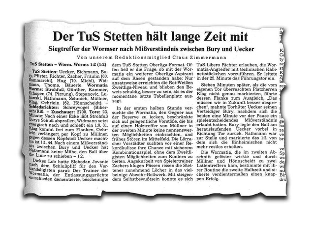 1:2 unterlag der TuS den Wormsern um d...Stepanovic: die BZ vom 31. August 1981  | Foto: BZ-Archiv