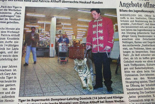 Tiger-Baby im Supermarkt &#8211; die B...ffentlichte am 13. April dieses Foto.  | Foto: Verena Pichler