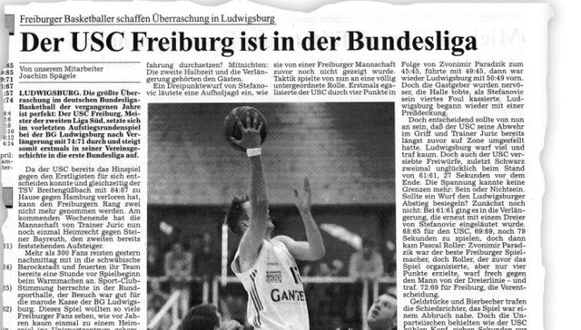 Der BZ-Zeitungsausschnitt vom 21. Apri...pieler Olaf Hollenkamp beim Korbleger.  | Foto: bz