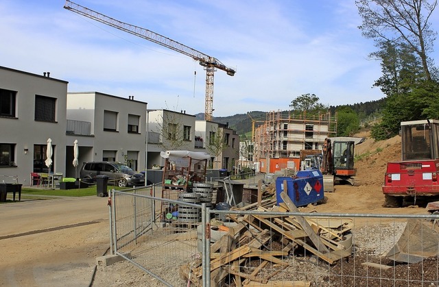 Links einige der als Kettenhuser gest...hnzle, rechts geht das Bauen weiter.   | Foto: Bernd Fackler