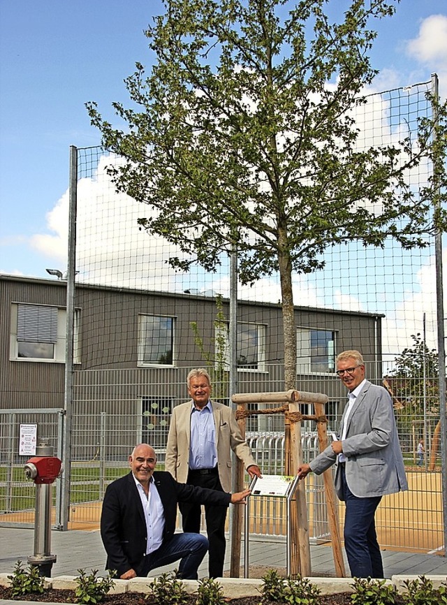 Manfred J. Weber,  Rainer Pilipp und  ...on links) prsentieren den neuen Baum.  | Foto: Mario Schneberg