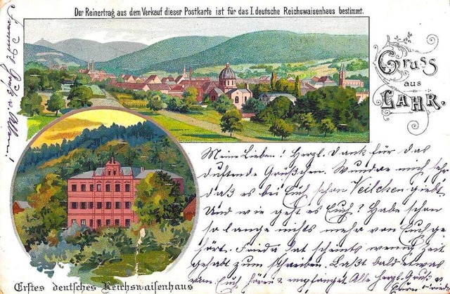 Eine alte Ansichtskarte, die das Reichswaisenhaus zeigt.  | Foto: Repro: Manfred Eble