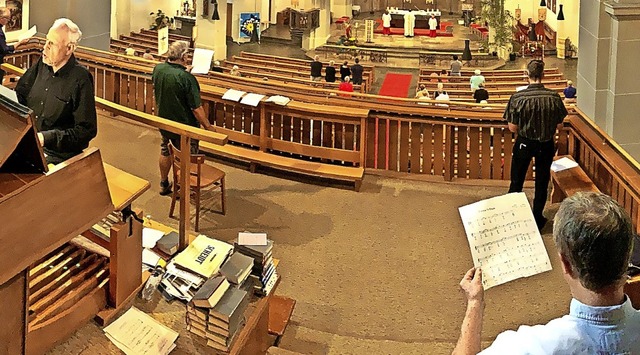 Patroziniumsfest mit Sicherheitsabstan...orleiter Herbert Kaiser an der Orgel.   | Foto: privat