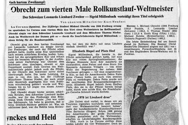 Der Bericht ber die Rollkunstlauf-WM ...adischen Zeitung vom 2. September 1974  | Foto: mmm