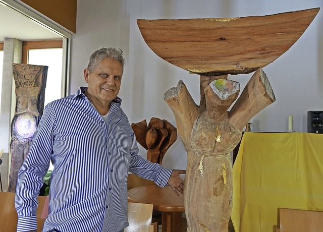 Ausdrucksstarke Holzskulpturen zum The...irth in der Johanneskirche in Stetten.  | Foto: Roswitha Frey