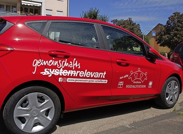 Der neue Slogan &#8222;gemeinschaftsre... auch auf den Autos der Sozialstation.  | Foto: Petra Wunderle