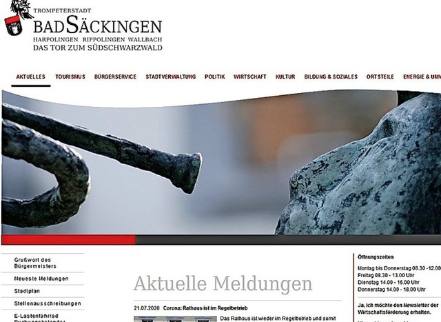 In die Jahre gekommen: die Homepage der Stadt Bad Sckingen  | Foto: Screenshot: www.bad-saeckingen.de