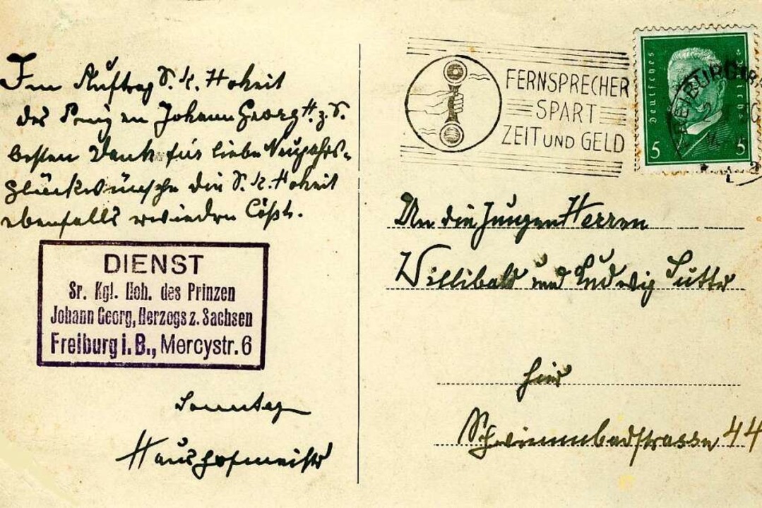 Auf der Postkarte von 1930 bedankt sic...Auftrag des Prinzen für Neujahrsgrüße.  | Foto: Archiv Manfred Gallo
