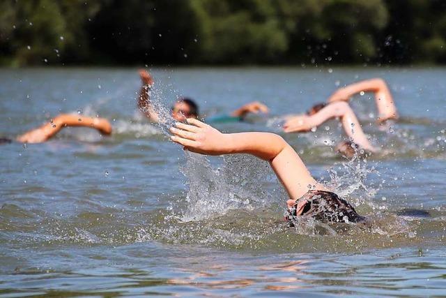 So trainieren die Schwimmer der DLRG Weil am Rhein im Rhein