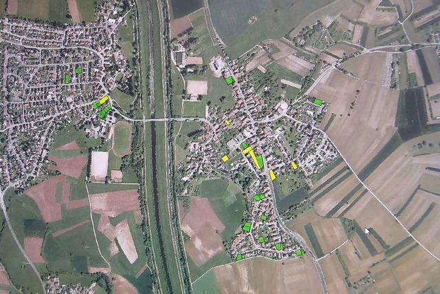 Gelb sind bebaubare Teilflchen, grn ...as Geodatenportal der Stadt Offenburg   | Foto: Helmut Seller
