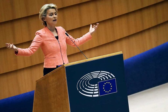 EU-Kommissionsprsidentin Ursula von d...Lage der Union vor dem Europaparlament  | Foto: Francisco Seco (dpa)