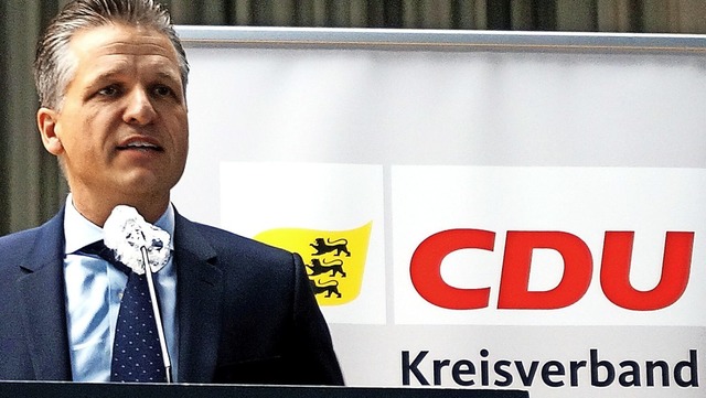 Gastredner: Thorsten Frei (stellvertre...g) beim CDU-Kreisparteitag in Tiengen   | Foto:  