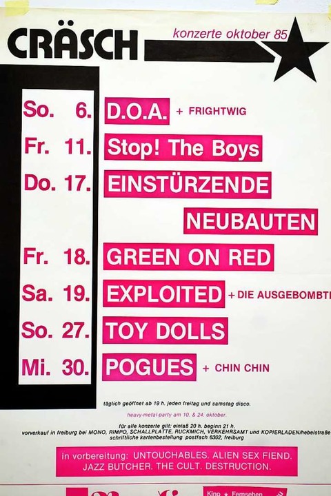 Abgefahren: Das Konzertprogramm im &#8222;Cräsch&#8220; im Oktober 1985  | Foto: Thomas Kunz