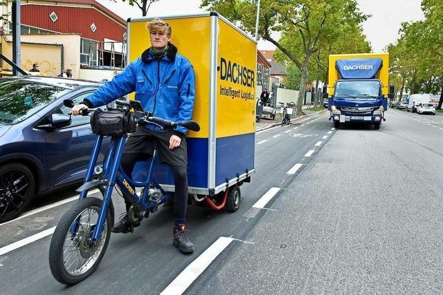 Lieferverkehr knnte in der Freiburger Innenstadt bald mit Elektro-Rad verteilt werden