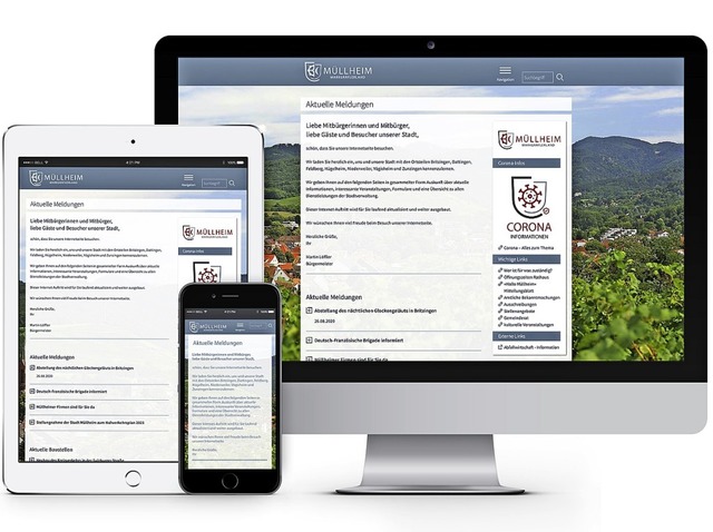 Die neue Homepage der Stadt Mllheim f...ablets und am Computer gleichermaen.   | Foto: Stadt Mllheim