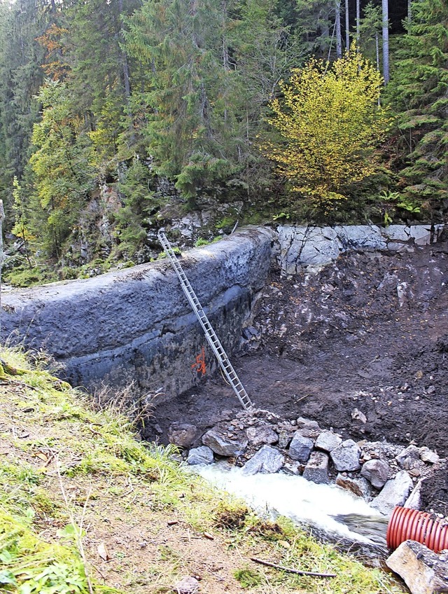 Zur berprfung der Staumauer am Fluss...en im Seebecken in ein Rohr verbannt.   | Foto: Christa Maier