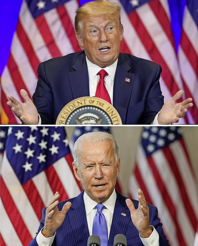 Einer wird gewinnen &#8211; nur wer? Donald Trump (oben) oder Joe Biden?  | Foto: Andrew Harnik, Carolyn Kaster (dpa)