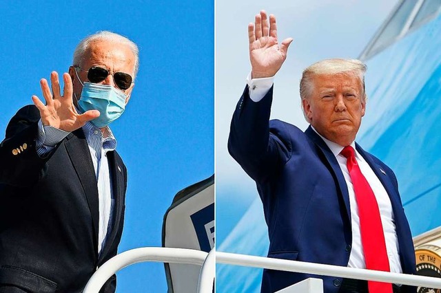 Joe Biden (mit Maske) und US-Prsident Donald Trump  | Foto: ANGELA WEISS, MANDEL NGAN (AFP)