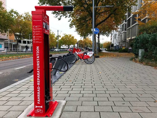 Fahrrad-Reparaturstation.  | Foto: Freiburger Verkehrs-AG