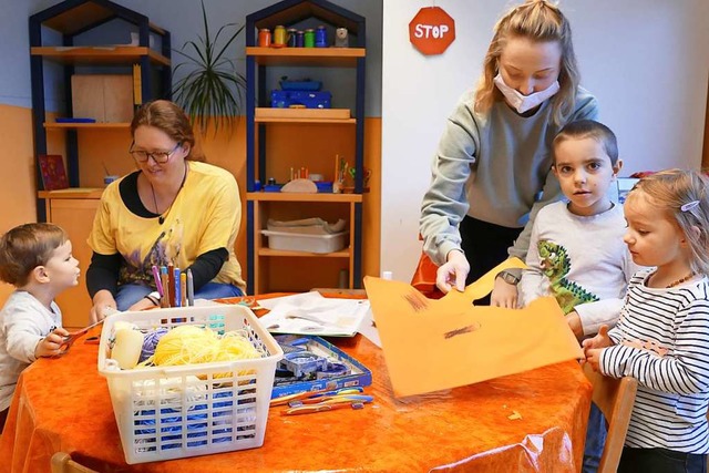 Lukas, Daniele Isele-Frei, Julia Butsc... im Kindergarten Maximus in Lffingen.  | Foto: Martin Wunderle