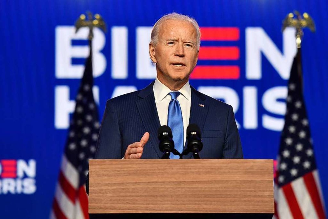 Joe Biden gibt sich in seiner Rede zuv...sidentenamt für sich entscheiden wird.  | Foto: ANGELA WEISS (AFP)