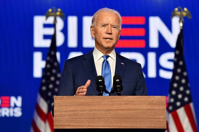 Joe Biden gibt sich in seiner Rede zuv...sidentenamt fr sich entscheiden wird.  | Foto: ANGELA WEISS (AFP)